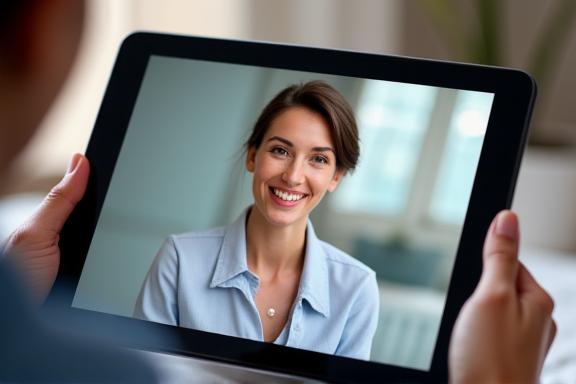 Schermo di un tablet che mostra una videochiamata con un terapeuta